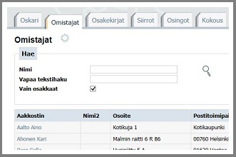 Screen capture of the owner search in Oskari&trade;